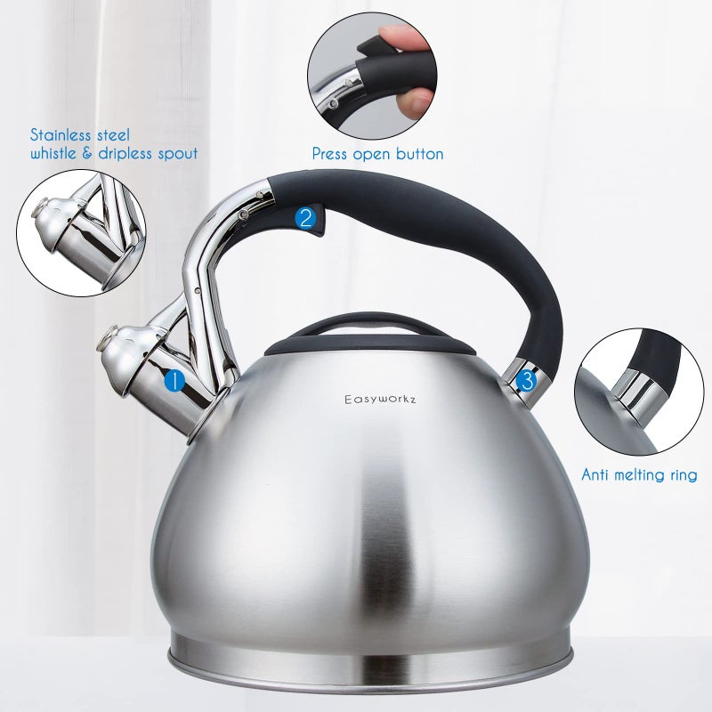 Easyworkz Whistling Stovetop Tea Kettle Food Grade Stainless Steel Hot Water Tea Pot With Loud Whistle,3.1 Quart(3.0l) - Image 5